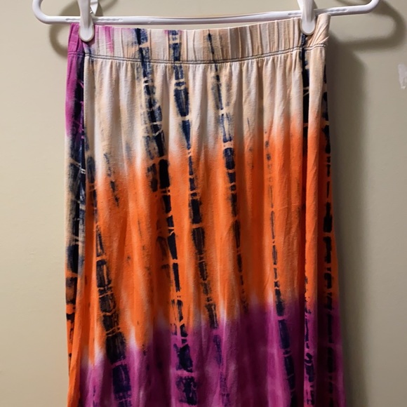 Loveappella Tie-Dye Pink Jersey Maxi Skirt Travel Beach Vacation Boho Bohemian - Picture 2 of 3